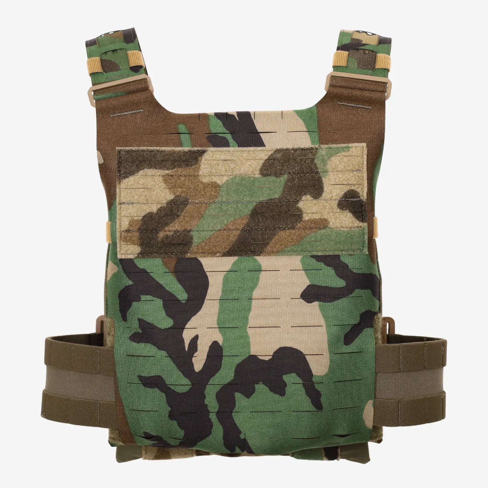 Rear view of A-JAC 2.0 Plate Bags in M81 Woodland Camo Pattern