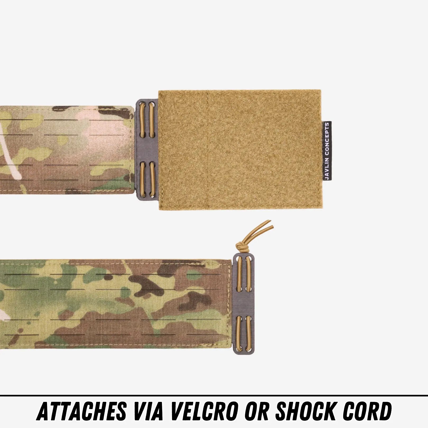 Attachment mechanism shown of either Shock Cord or Velcro